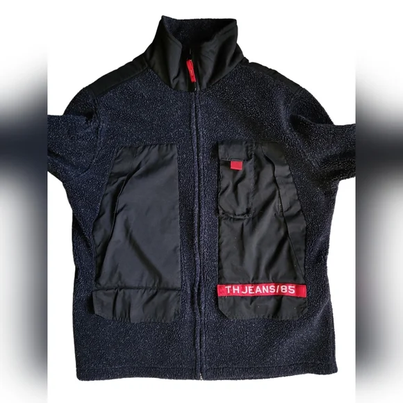 Vtg Y2K 2001 Tommy Hilfiger Fleece Full Zip Jacket Men's L Large Logo Flag TH